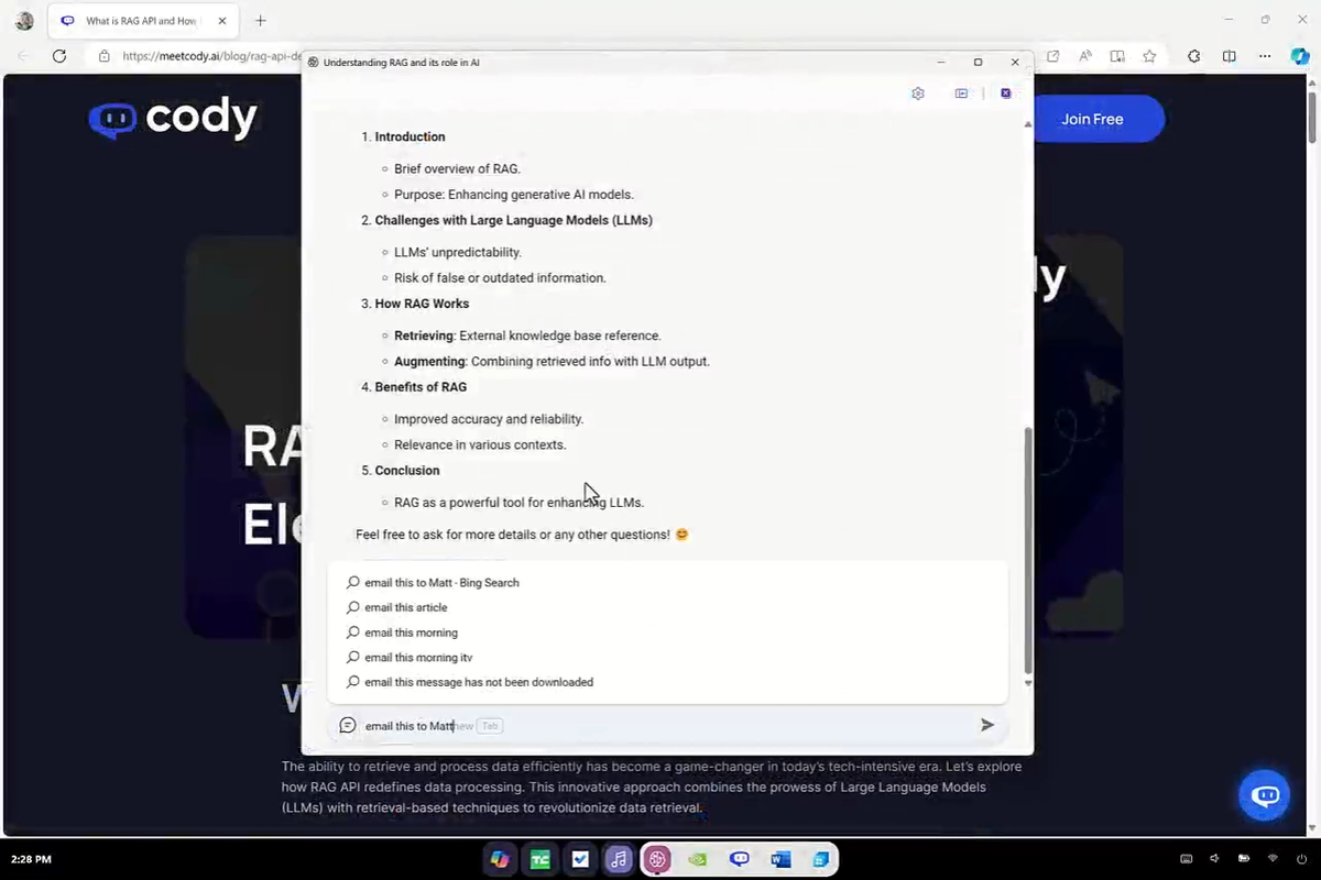 Copilot OS отправляет письмо. Изображение: форум BetaWiki