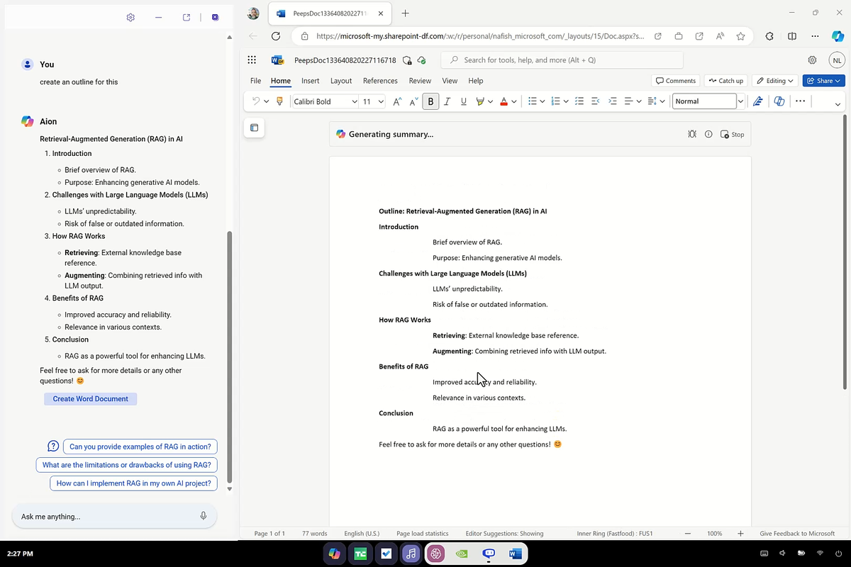 MS Word в Copilot OS Project Aion. Изображение: форум BetaWiki
