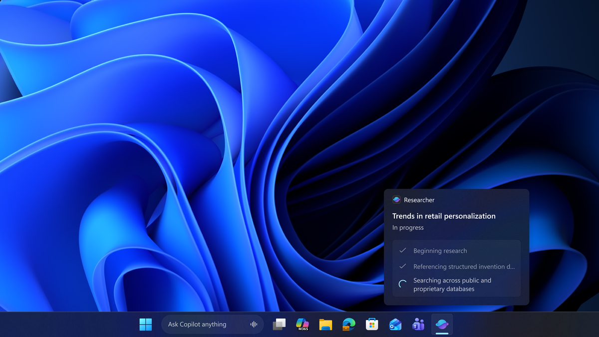 Прогресс задачи ИИ-агента на панели задач. Изображение: Microsoft