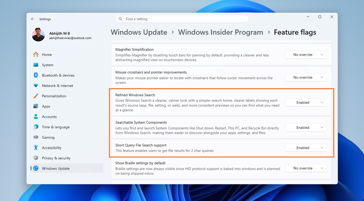 Как включить новые улучшения поиска для инсайдеров Windows
