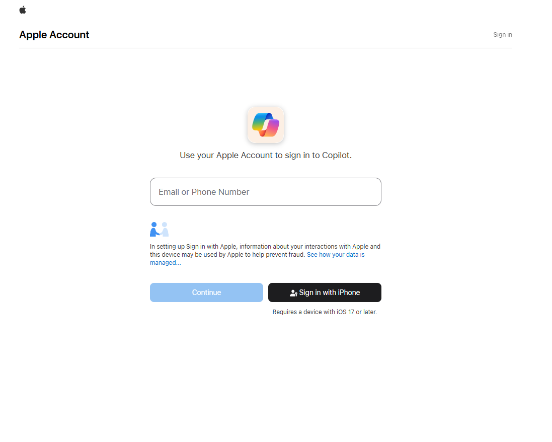 Вход в Bing с Apple ID
