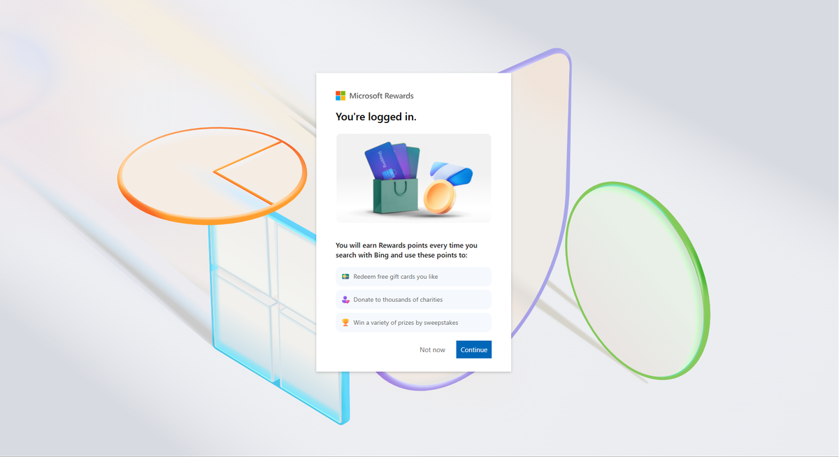 Microsoft Rewards после входа с аккаунтом Google