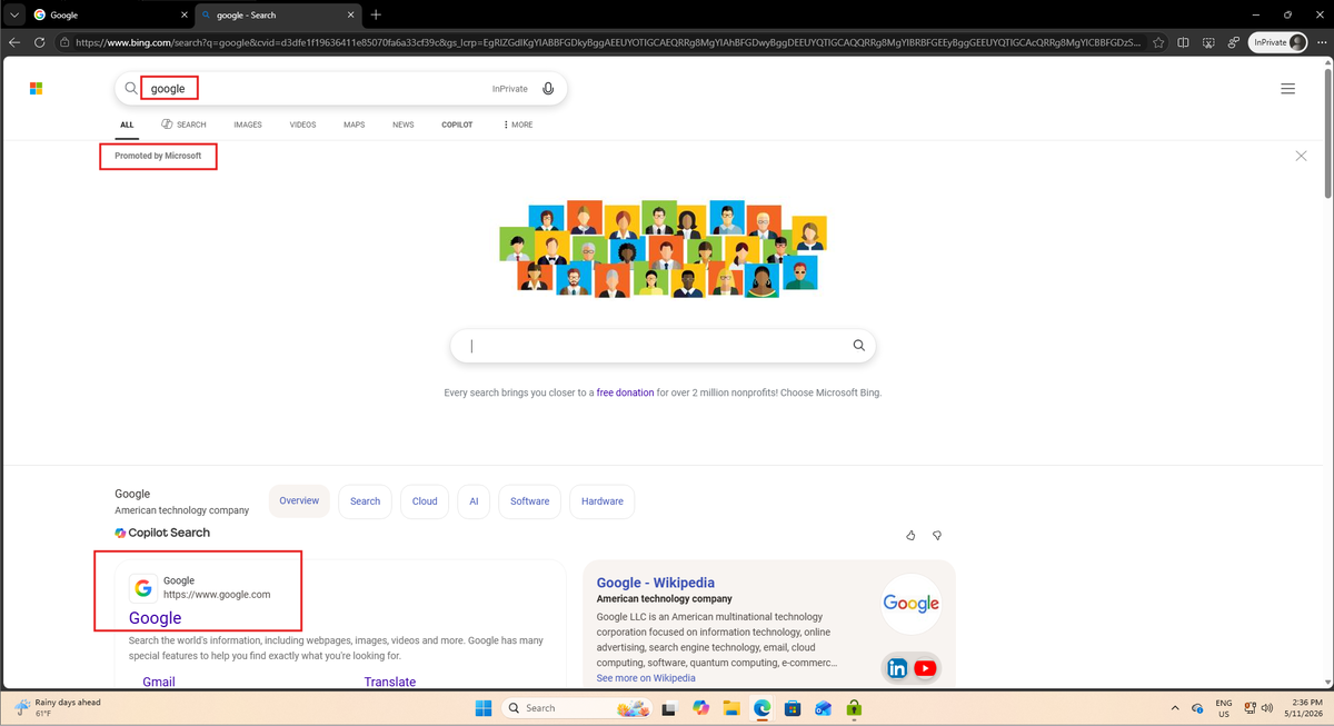 Microsoft всё ещё пытается выдать Bing за Google