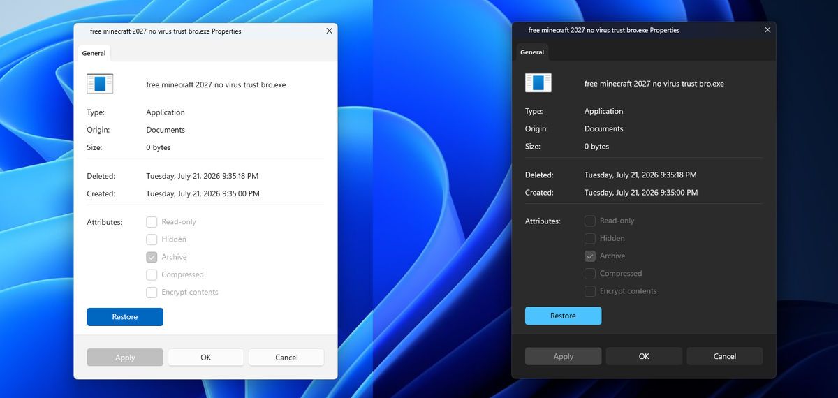 Вкладка свойств в тёмной теме в Windows 11