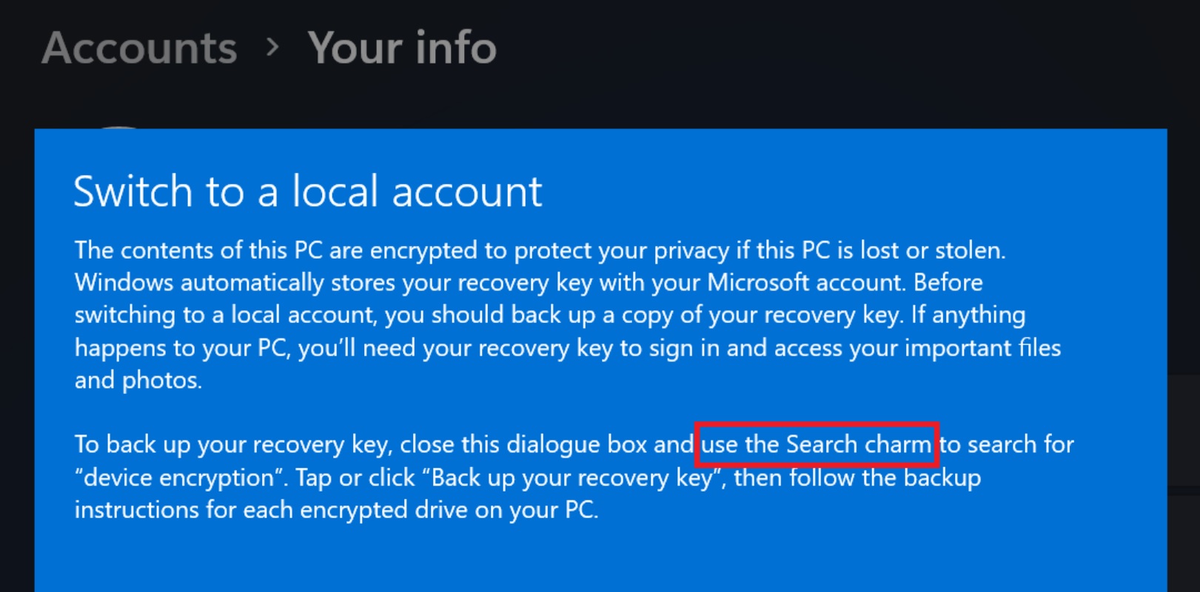 Windows 11 упоминает панель Charms