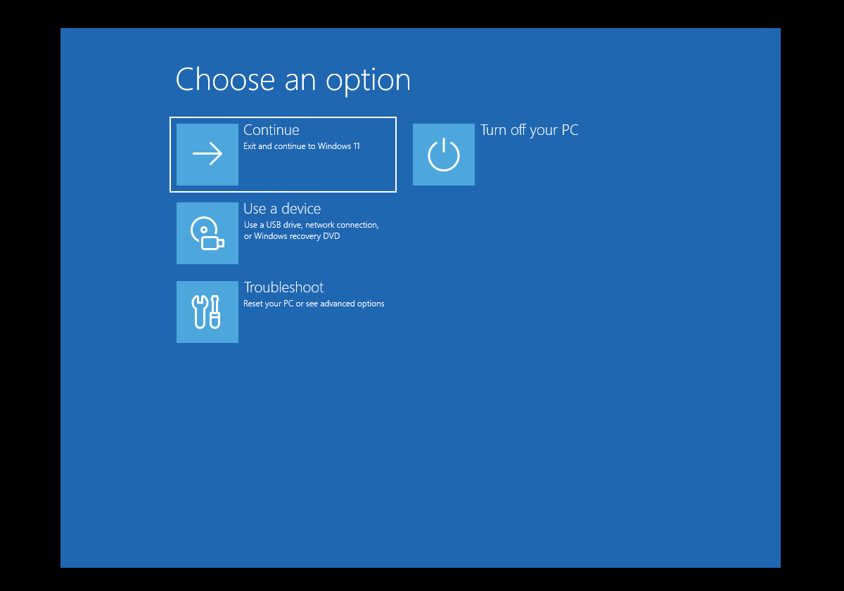 Среда восстановления Windows выглядит так, как будто она относится к эпохе Windows 8