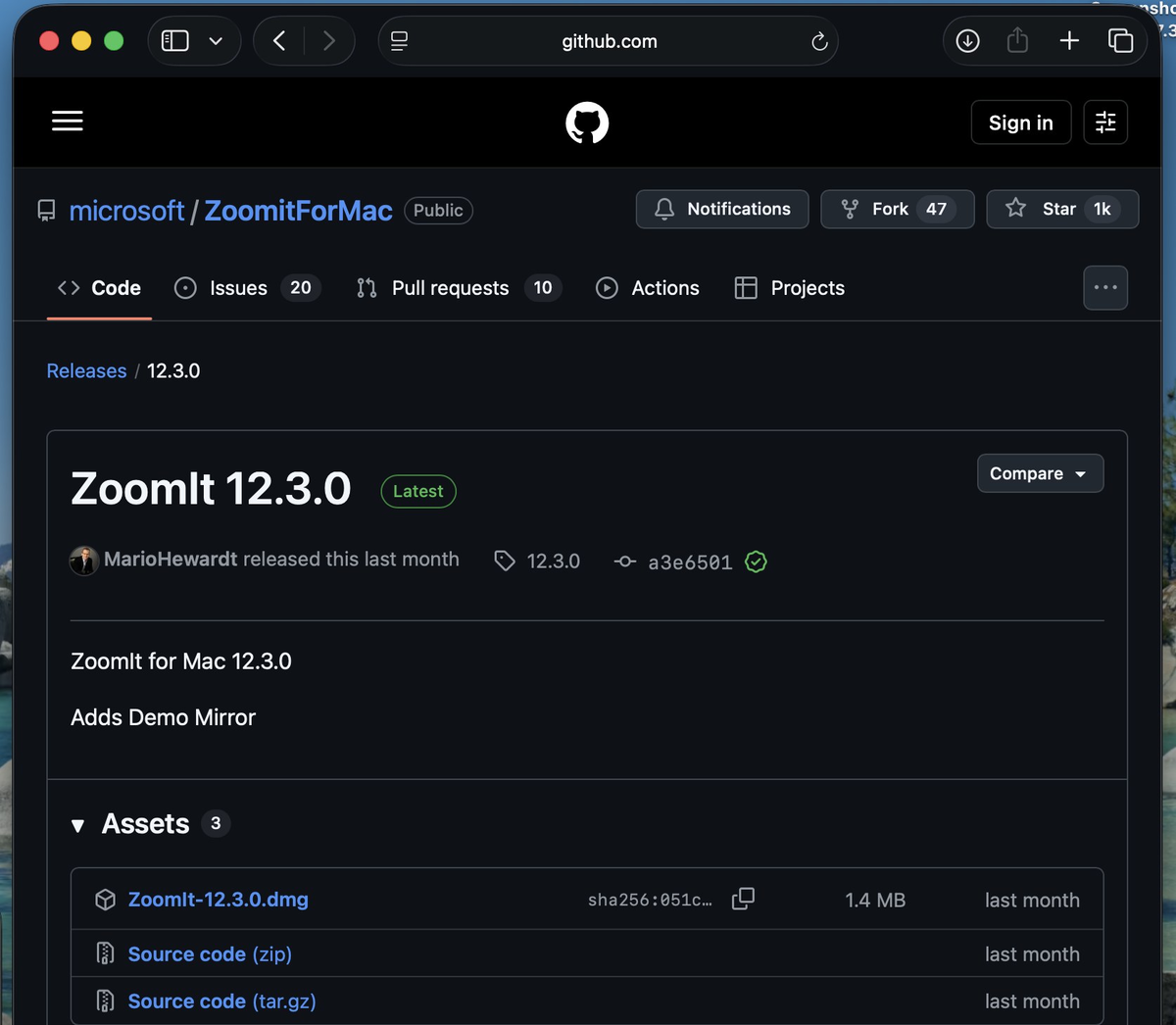 Релиз ZoomIt для macOS на GitHub 12-3-0