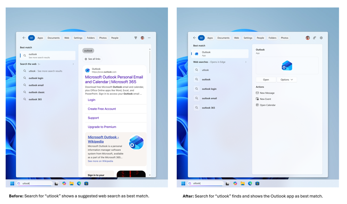 Поиск Windows теперь выдаёт правильный результат даже при опечатках. Источник: Microsoft