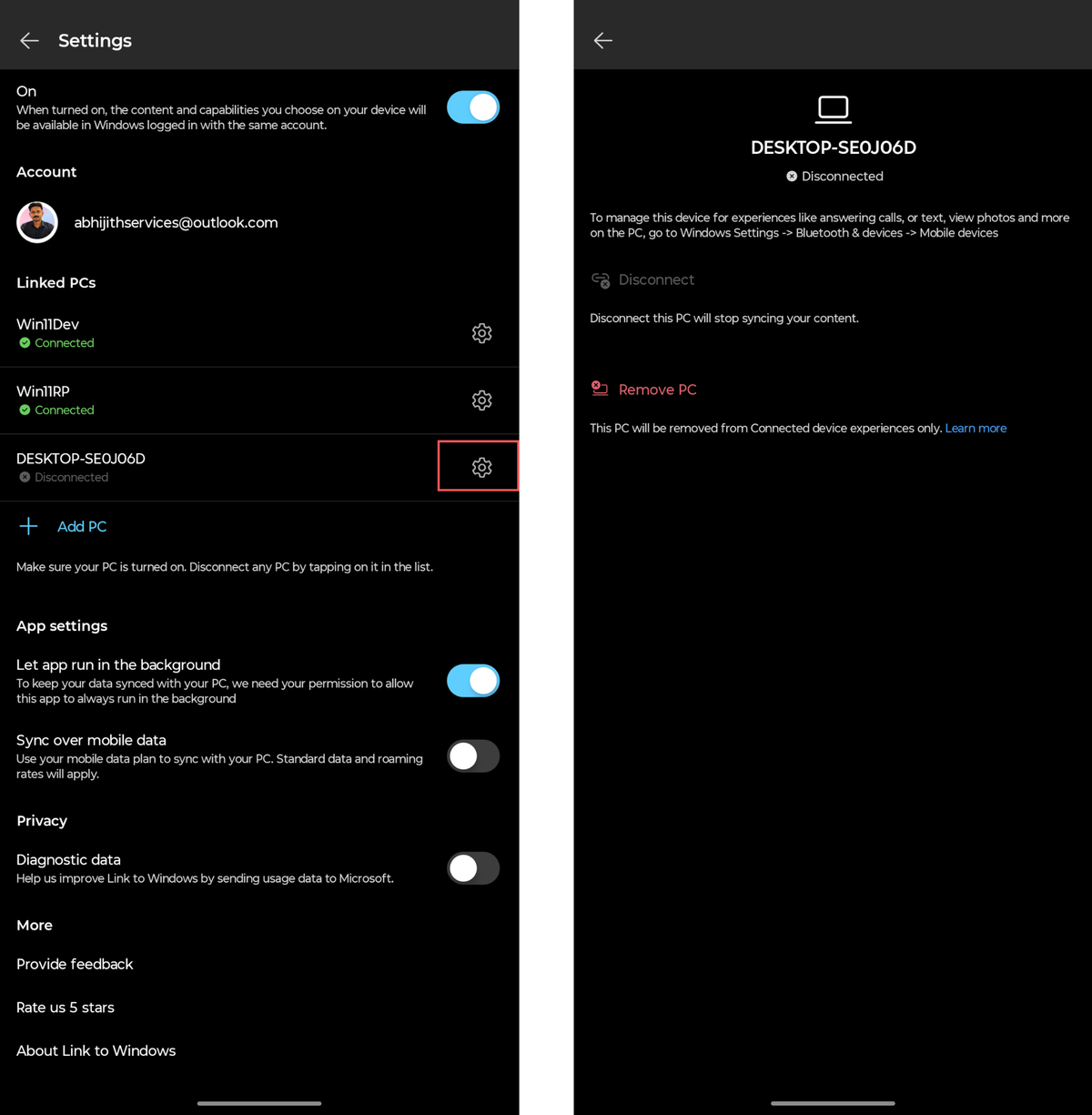 Новый индивидуальный пункт настроек для привязанных ПК в приложении Link to Windows