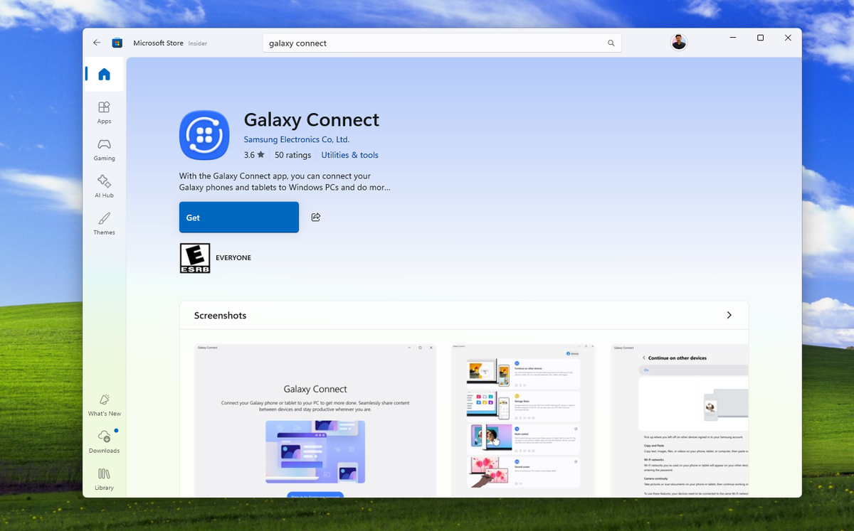 Приложение Galaxy Connect в Microsoft Store
