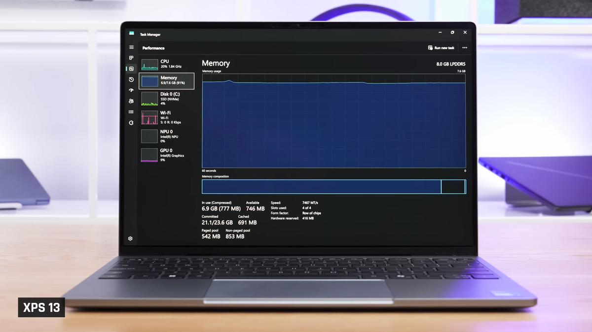 Потребление ОЗУ в ноутбуке Dell XPS 13 с 8 ГБ памяти. Источник: Just Josh, YouTube