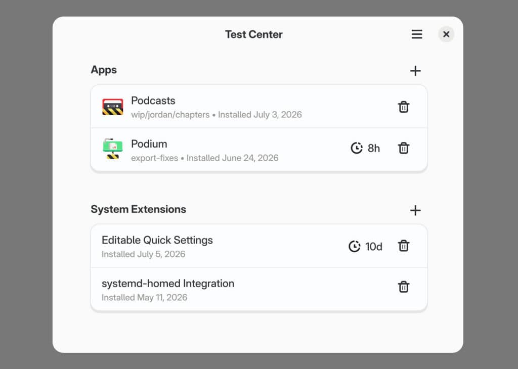 Приложение Test Center для GNOME OS