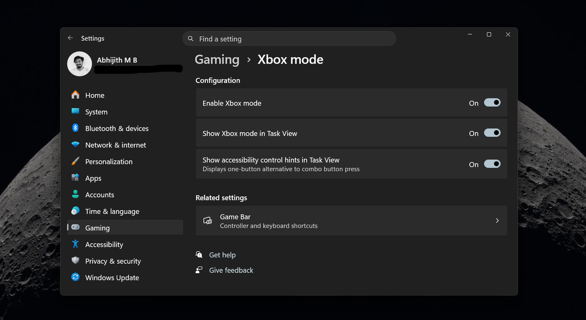 Настройки персонализации режима Xbox