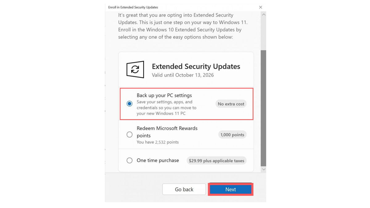 Синхронизация параметров ПК для регистрации в ESU для Windows 10