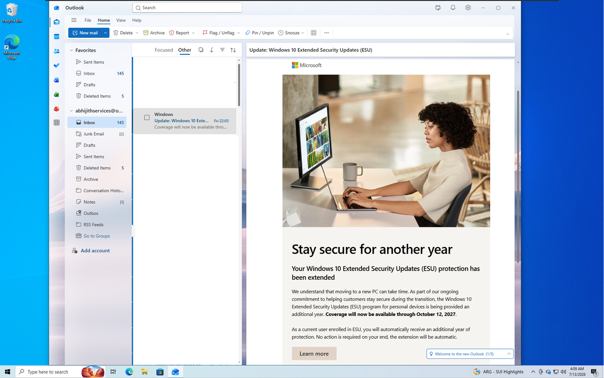 Microsoft sends Windows 10 ESU extension email to users