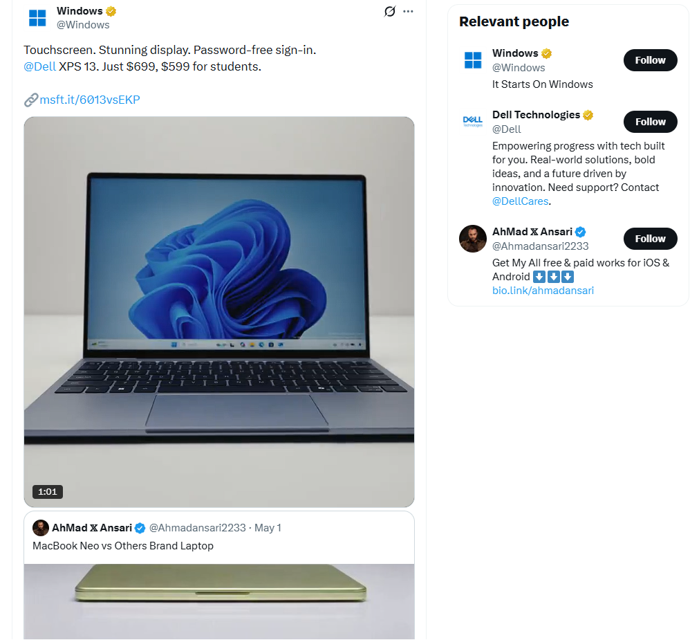 Microsoft отвечает на вирусное видео MacBook Neo против ноутбука на Windows