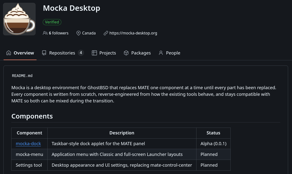 страница проекта mocka desktop на GitHub