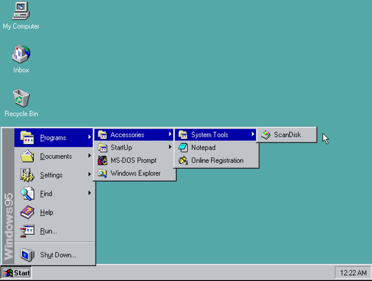 Красота меню Пуск в Windows 95.