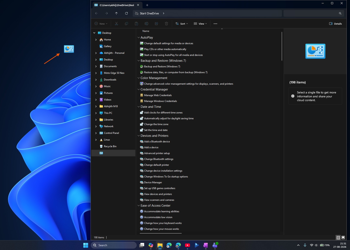 Активированный God Mode в Windows 11