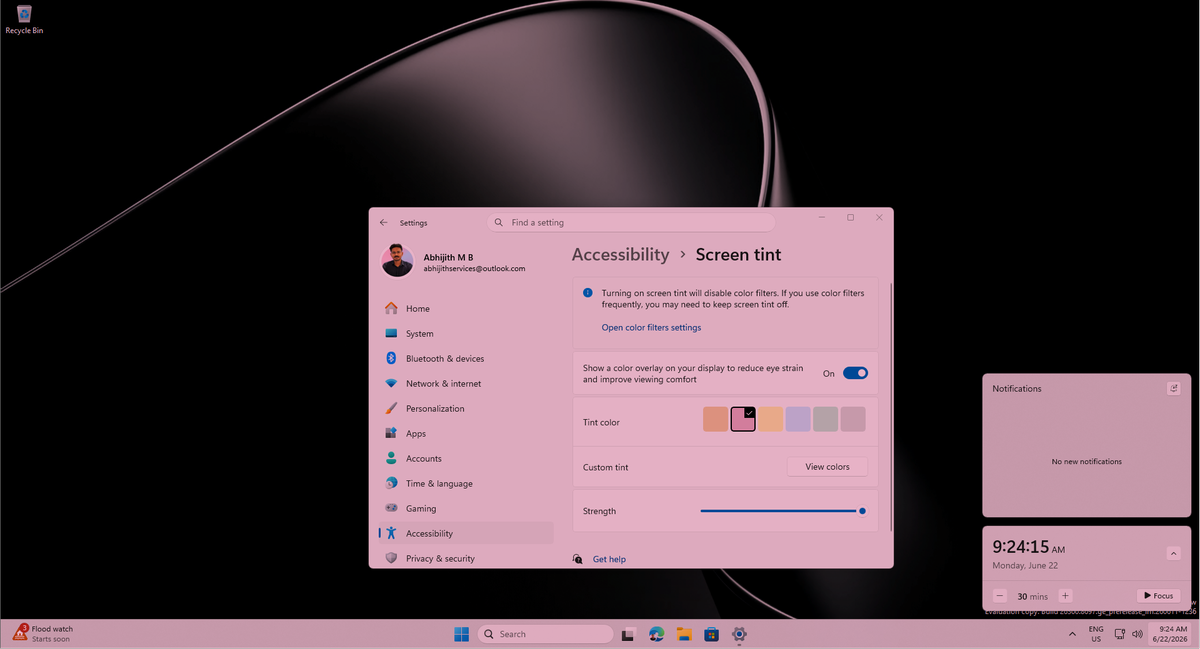 Тонировка экрана в Windows 11