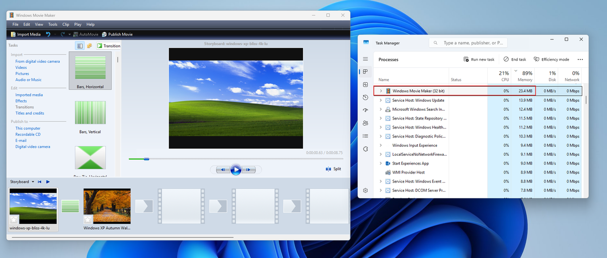 Использование ОЗУ Windows Movie Maker