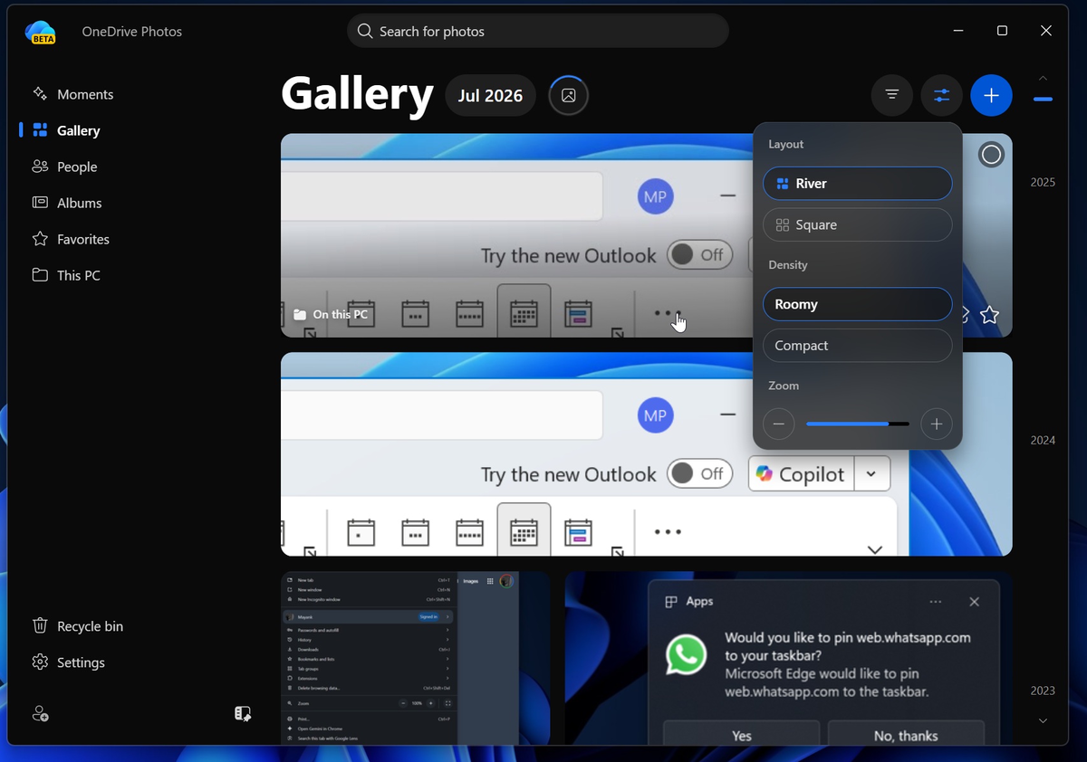 Раздел галереи OneDrive Photos