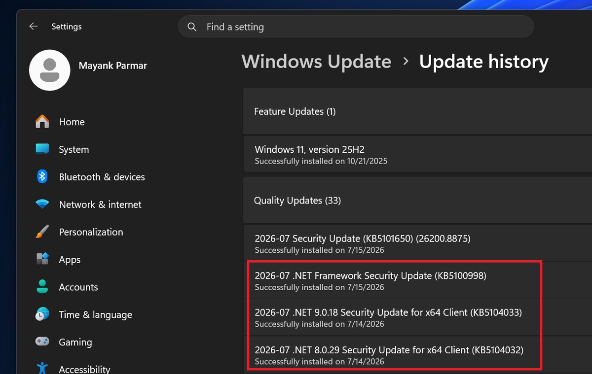 Обновления .NET Framework в Центре обновлений Windows