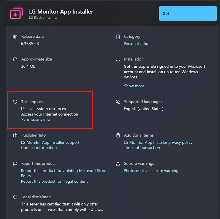 LG Monitor App Installer имеет доступ ко всем системным ресурсам