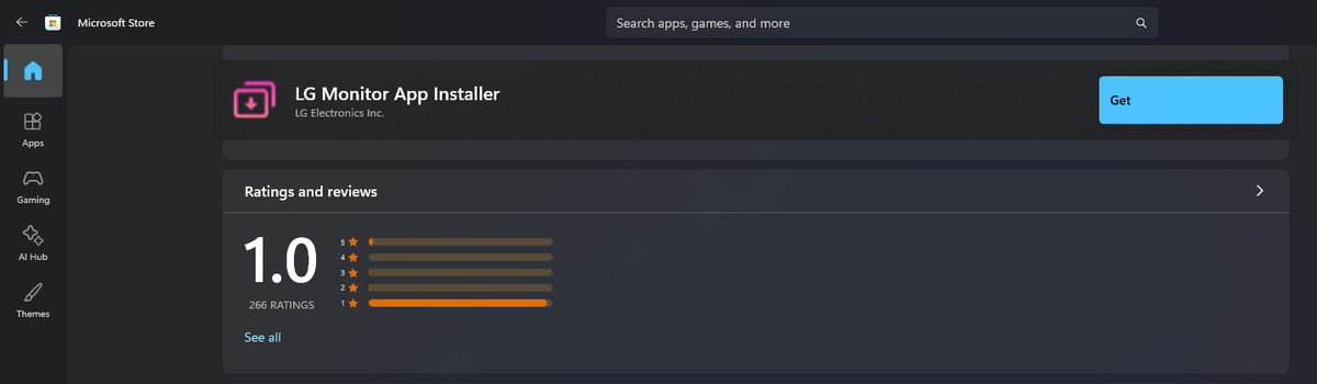 LG Monitor App Installer получил одну звезду в Microsoft Store