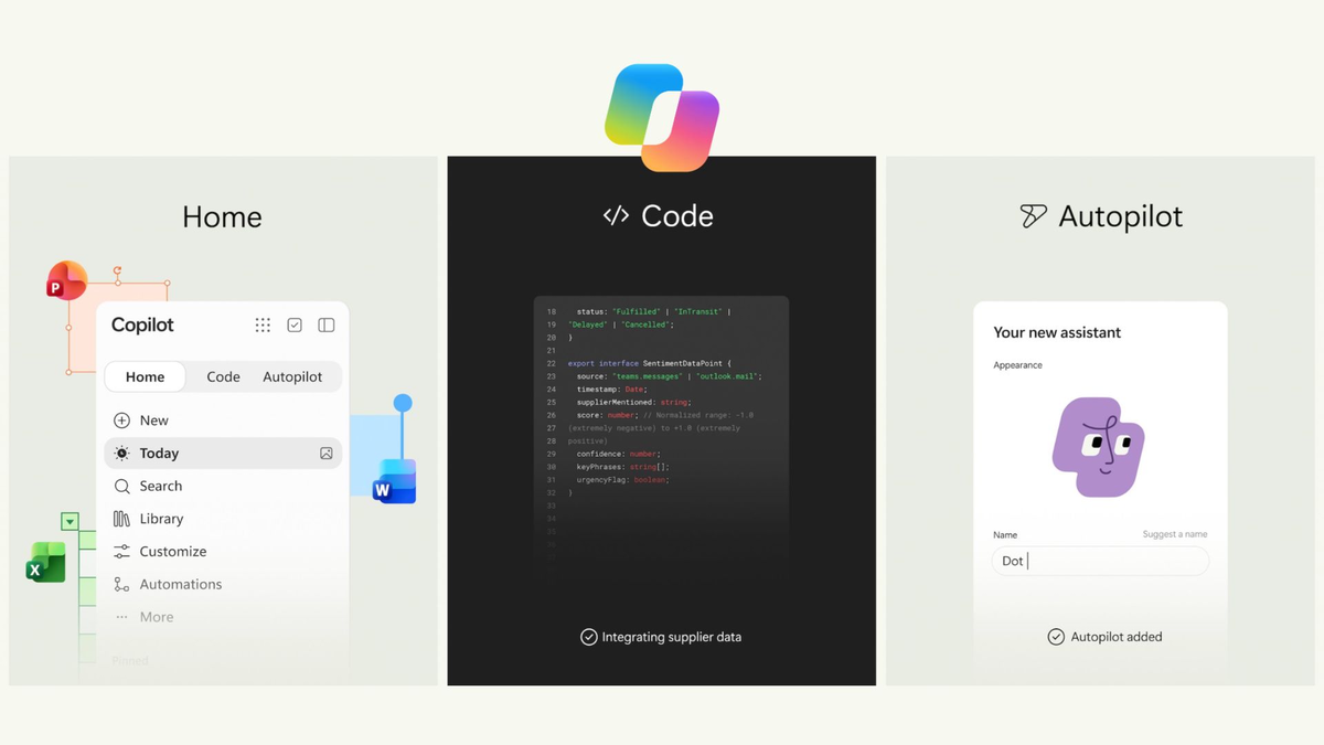 Microsoft называет Copilot новой ОС для работы с Home, Code и Autopilot. Изображение: Microsoft